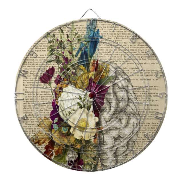Cible De Fléchettes affiche d'anatomie du cerveau floral médical (Devant)