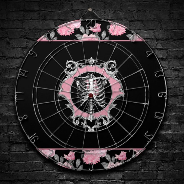 Cible De Fléchettes Amour gothique | Squelette rose et noir Coeur flor (Créateur téléchargé)