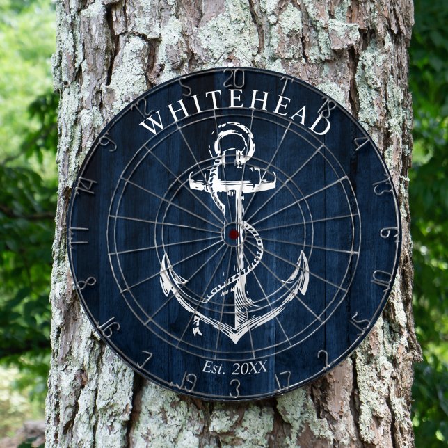 Cible De Fléchettes Ancre Monogramme marine Bois bleu (Personalized nautical anchor design. Great for a family reunion, wedding, or family gift.)