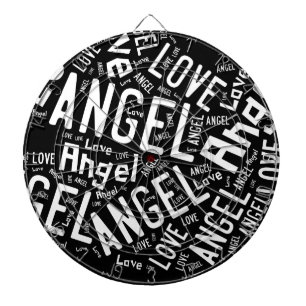 Cible De Fléchettes Angel Love Dove, Blanc sur Noir