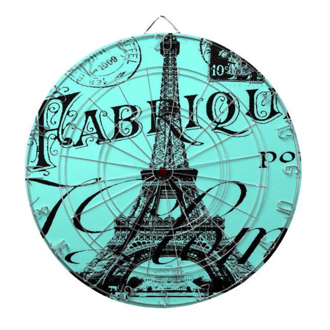 Cible De Fléchettes aqua turquoise scripts turquoises Paris Tour Eiffe (Devant)