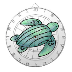 Cible De Fléchettes aquarelle peinte caricature de tortue de mer bleu 