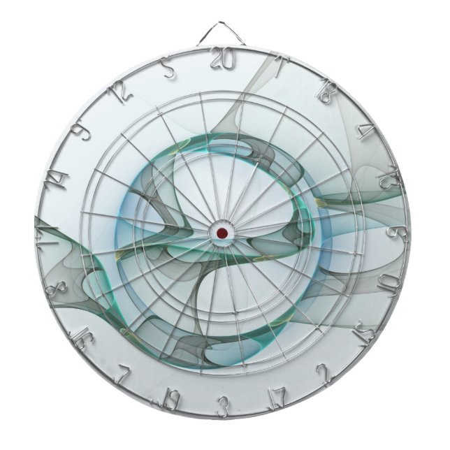 Cible De Fléchettes Art Abstrait moderne Fractal Bleu Turquoise Gris (Devant)