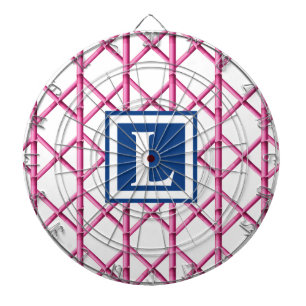 Cible De Fléchettes Bamboo Trellis rose Marine Preppy Motif Monogramme