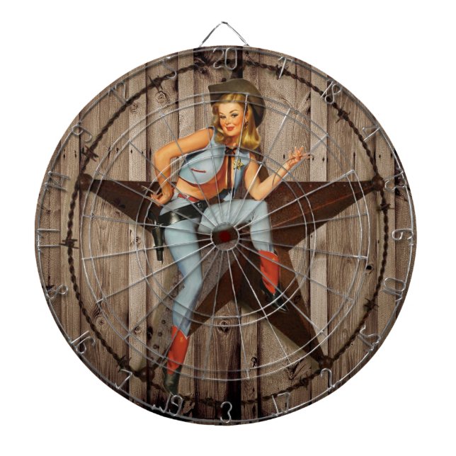 Cible De Fléchettes Barre Wood Texas Star pays occidental Cowgirl (Devant)