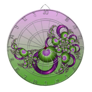 Cible De Fléchettes Beau Coeurs verts roses Moderne Abstrait Fractal