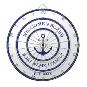 Cible De Fléchettes Bienvenue à bord blanc & bleu ancre nautique perso