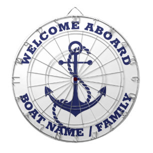 Cible De Fléchettes Bienvenue à bord blanc bleu marine ancre personnal