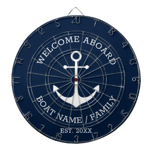 Cible De Fléchettes Bienvenue à bord marine bleu ancre nautique nom du