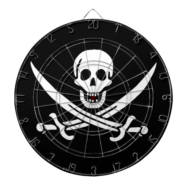 Cible De Fléchettes Blanc, Drapeau Pirate Calico Jack, Crâne & Cutlass (Devant)