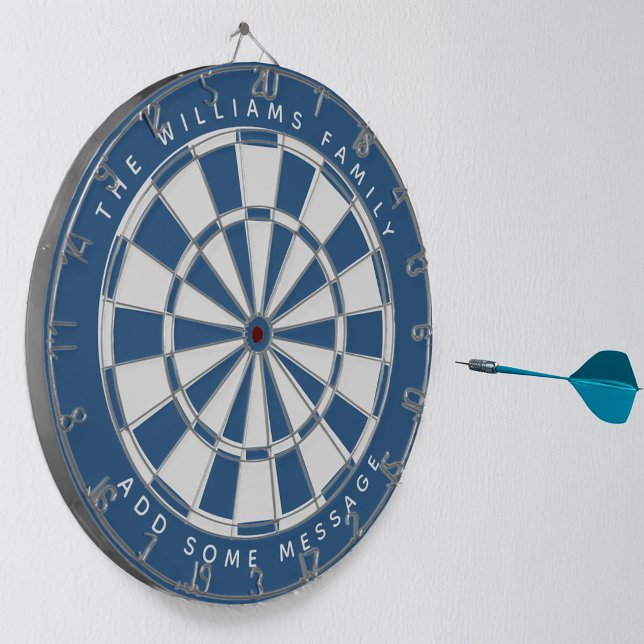 Cible De Fléchettes Bleu classique Blanc personnalisé Nom de famille e (Créateur téléchargé)