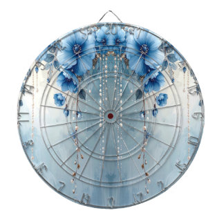 Cible De Fléchettes Blue Flowers and Pearls Dartboard