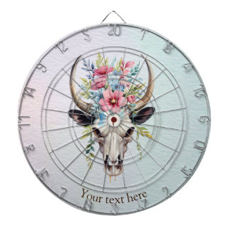 Cible De Fléchettes Boho Chic Aquarelle Florale Vache Crâne