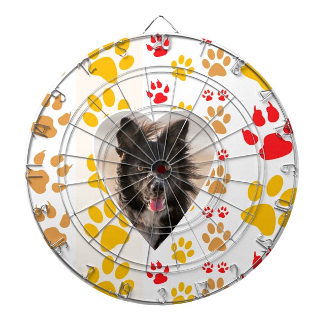 Cible De Fléchettes Bordure Collie Empreinte de patte Amour Coeur (Devant)