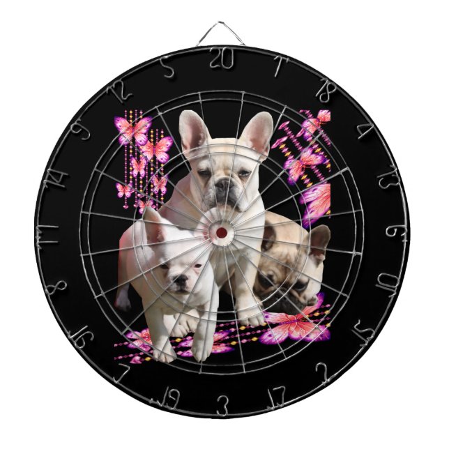 Cible De Fléchettes Bulldog français avec trois bulldogs en rose (Devant)
