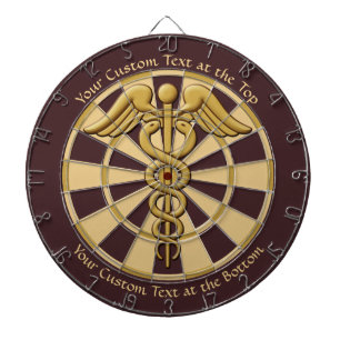 Cible De Fléchettes Caduceus de serpent double en or avec texte person