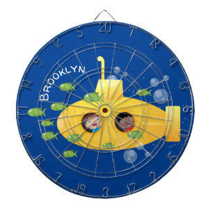 Cible De Fléchettes Caricature de poisson sous-marin jaune mignon