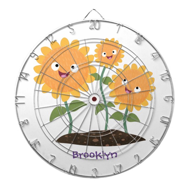 Cible De Fléchettes Caricature joli tournesol souriant illustration (Devant)