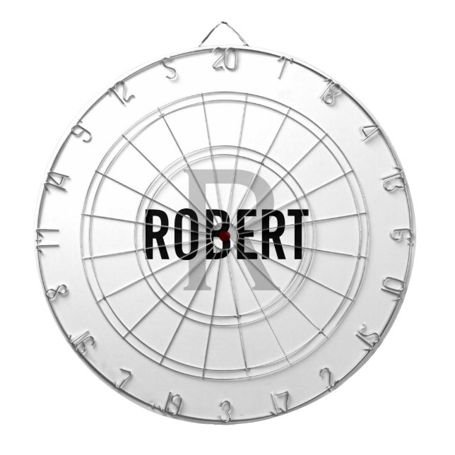 Cible De Fléchettes Carte de nom monogramme gris blanc moderne (Devant)