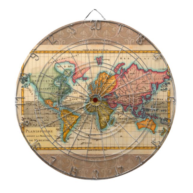 Cible De Fléchettes Carte du monde 1700s Antique Continents (Devant)
