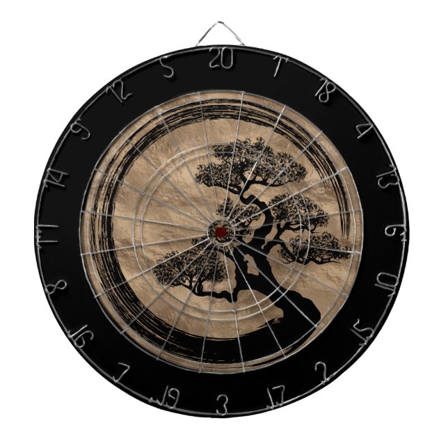 Cible De Fléchettes Cercle de zen d'Enso et or d'arbre de bonsaïs (Devant)