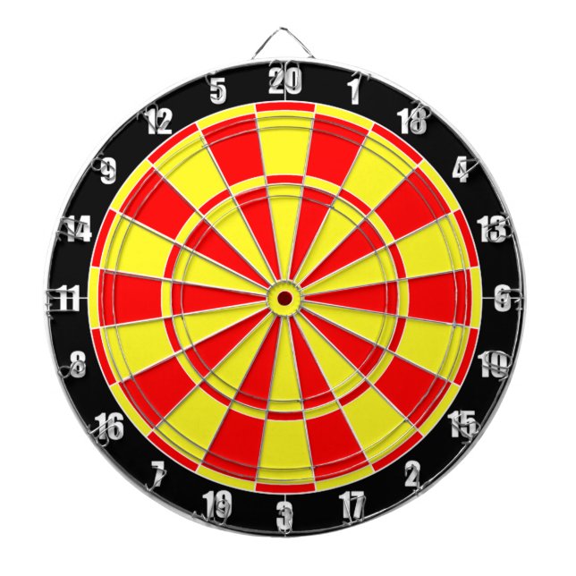 Cible De Fléchettes Cercles en rouge et jaune sur noir (Devant)