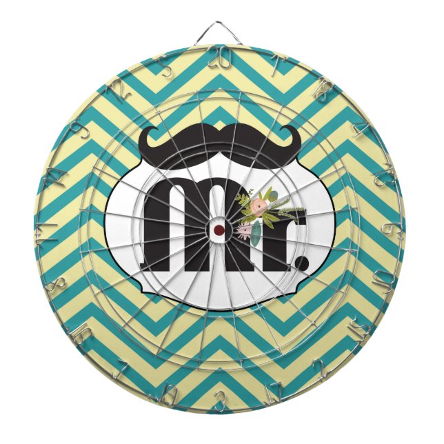 Cible De Fléchettes Chalkboard Mr Jaune et Green Zigzag Chevron (Devant)