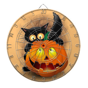 Cible De Fléchettes Chat Fun Halloween Caractère mordant un Citrouille