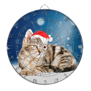 Cible De Fléchettes Chat mignon portant chapeau de Noël rouge neige