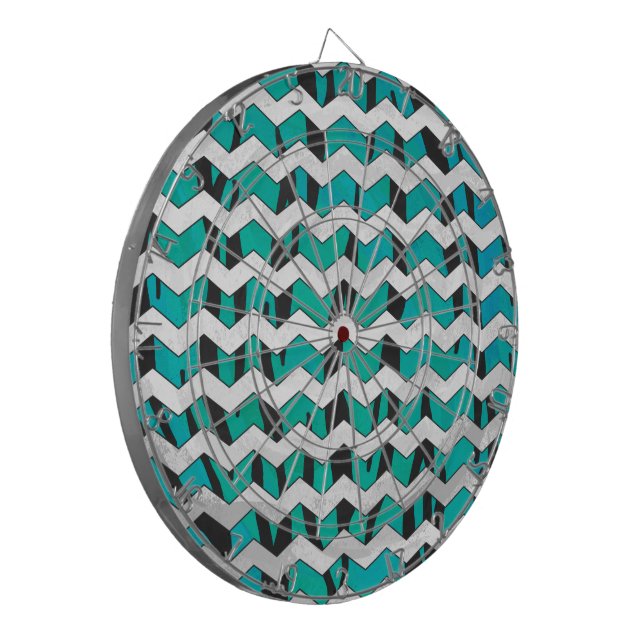 Cible De Fléchettes Chevron Tiger noir et Turquoise (Devant gauche)