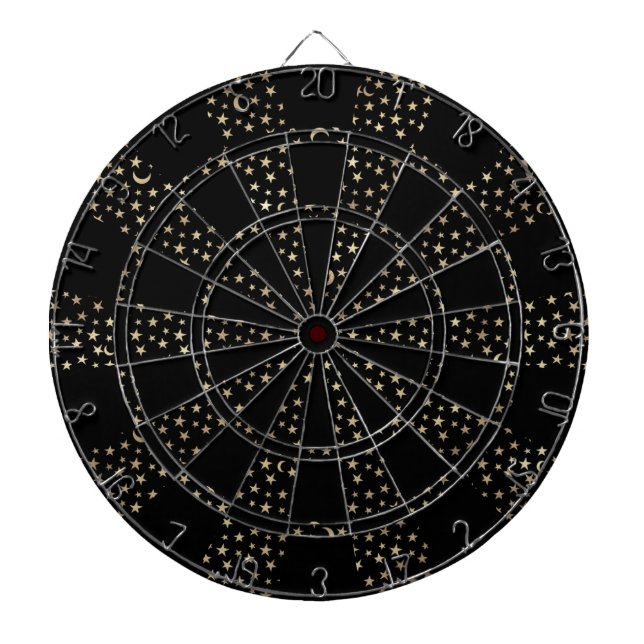 Cible De Fléchettes Chic Gold Stars Crescent Moons Black (Devant)