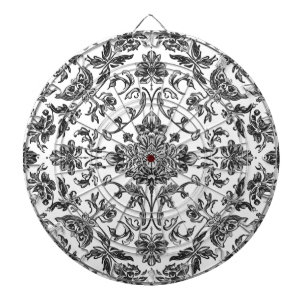 Cible De Fléchettes Chinoiserie florale aquarelle noir et blanc