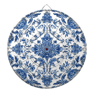 Cible De Fléchettes Chinoiserie Florale Bleue Aquarelle Blanche