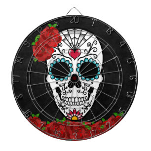 Cible De Fléchettes Crâne à sucre féminin vintage avec Roses rouges