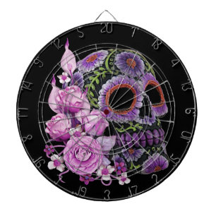 Cible De Fléchettes Crâne de sucre rose floral noir Jour des morts