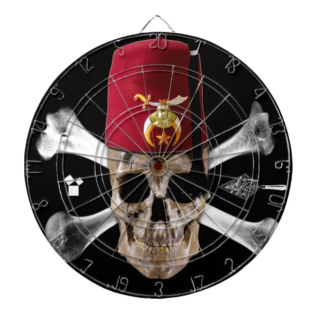 Cible De Fléchettes Crâne et os maçonniques de Shriner avec Fez (Devant)