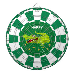 Cible De Fléchettes Crocodile mignon et Confetti d'or sur Vert & Blanc
