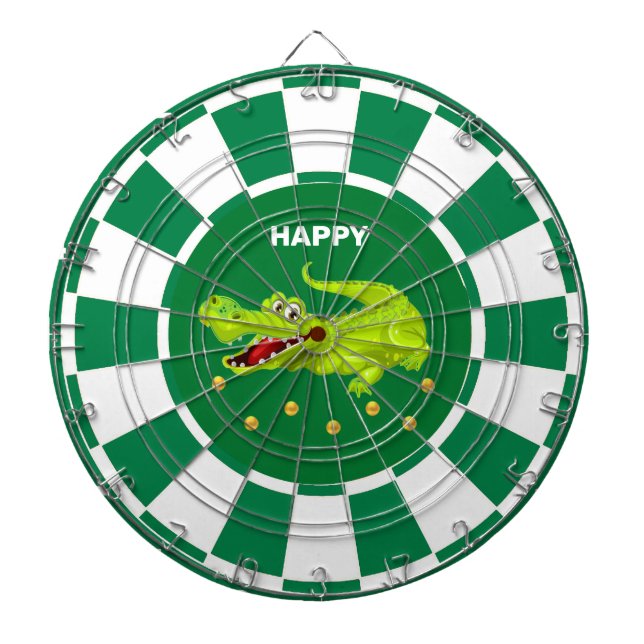 Cible De Fléchettes Crocodile mignon et confettis dorés sur fond vert  (Devant)