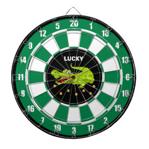 Cible De Fléchettes Crocodile Mignon & Pièces d'Or sur Fond Noir, Vert