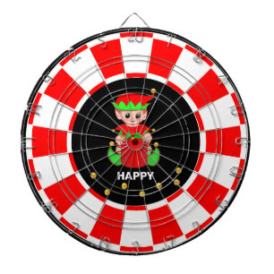 Cible De Fléchettes Cute Elf et Gold Confetti sur Black Red & White