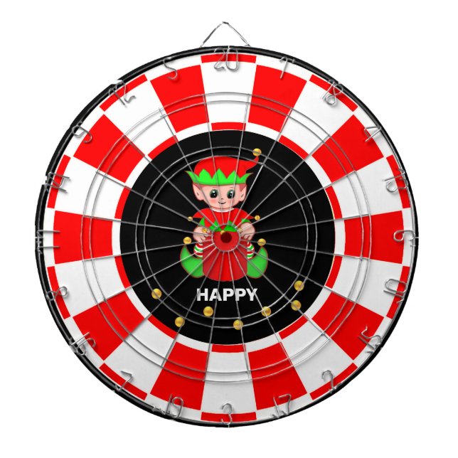 Cible De Fléchettes Cute Elf et Gold Confetti sur Black Red & White (Devant)