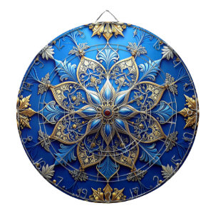 Cible de fléchettes décorative florale bleue