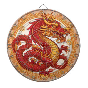 Cible De Fléchettes Dragon chinois nouvelle année doré rouge fléchette