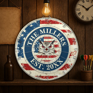 Cible De Fléchettes Drapeau Rustique USA Famille personnalisée Date 4