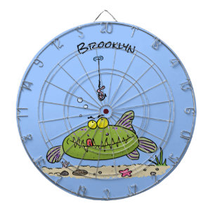 Cible De Fléchettes Drôle gras affamé poisson vert dessin de pêche