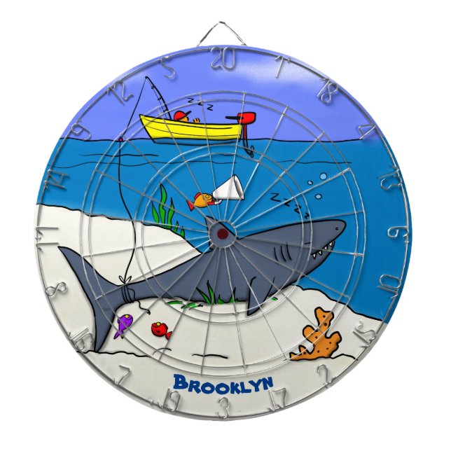 Cible De Fléchettes Drôle requin couché et dessin animé de pêche (Devant)