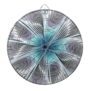 Cible De Fléchettes Elégance Moderne Bleu Gris Blanc Fractage Art Flow