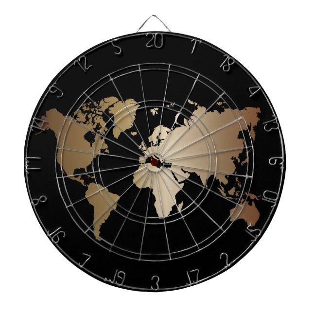 Cible De Fléchettes Elégante carte du monde noir et or (Devant)