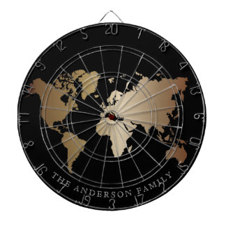 Cible De Fléchettes Élégante carte du monde noir et or Nom du monogram
