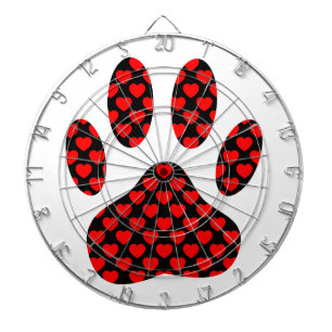 Cible De Fléchettes Empreinte de patte de chien avec les coeurs